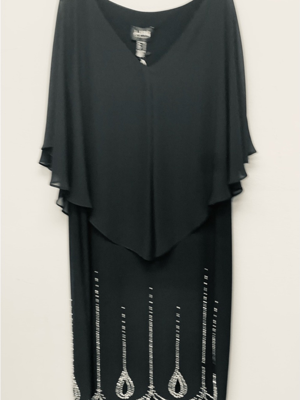 Joseph Ribkoff Black Layered Sleeve Evening Dress with Embellished Hem Size 18